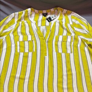 NWT Torrid 3X (22-24) Harper Yellow Black Stripe Georgette Pullover Tunic Blouse